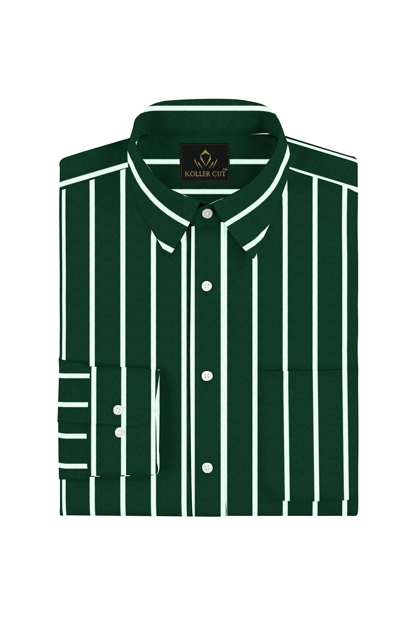 Foliage Green and White Stripes Chalk Cotton Shirt