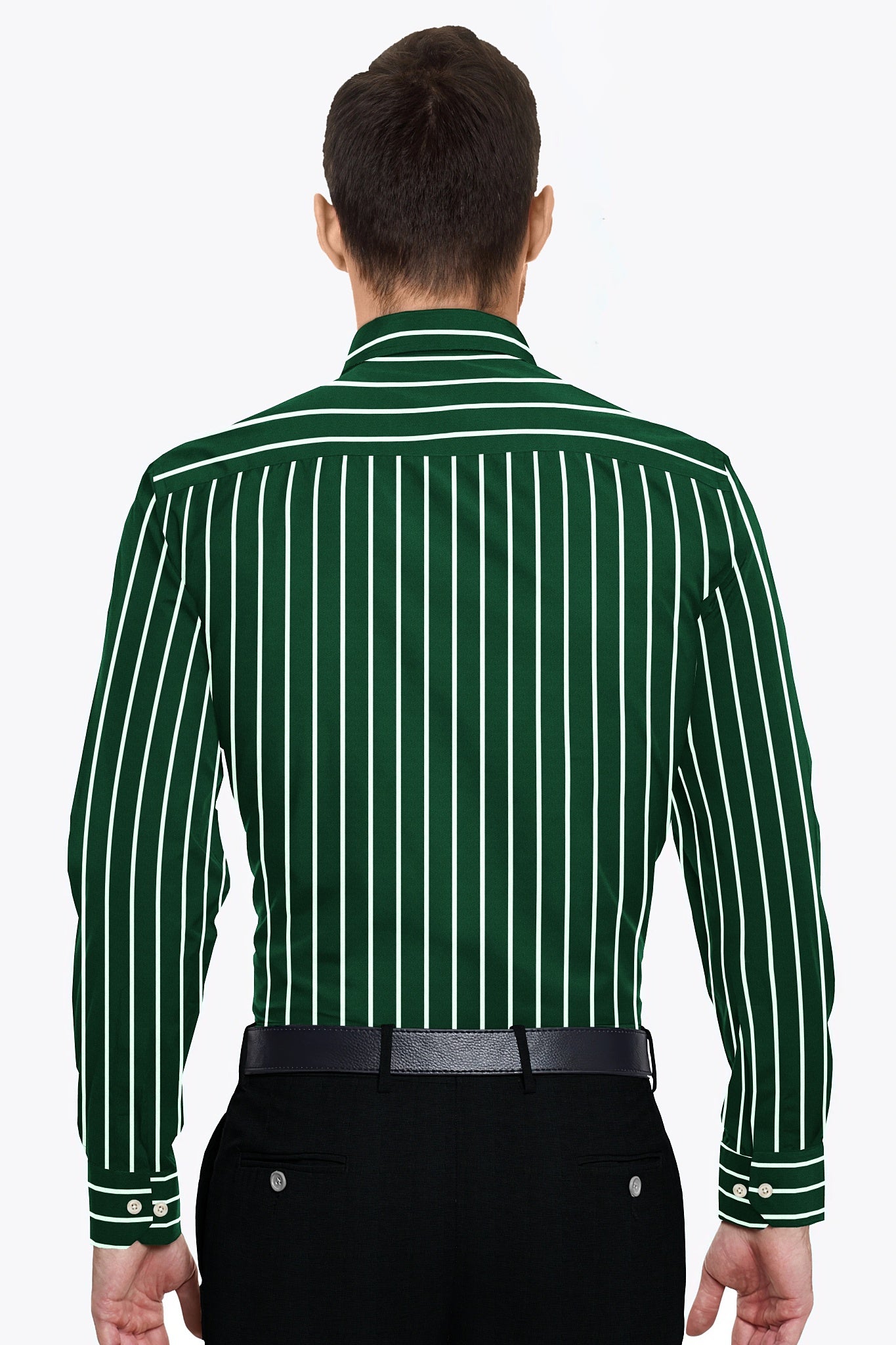 Foliage Green and White Stripes Chalk Cotton Shirt