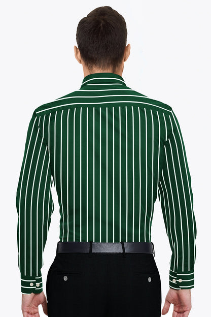 Foliage Green and White Stripes Chalk Cotton Shirt