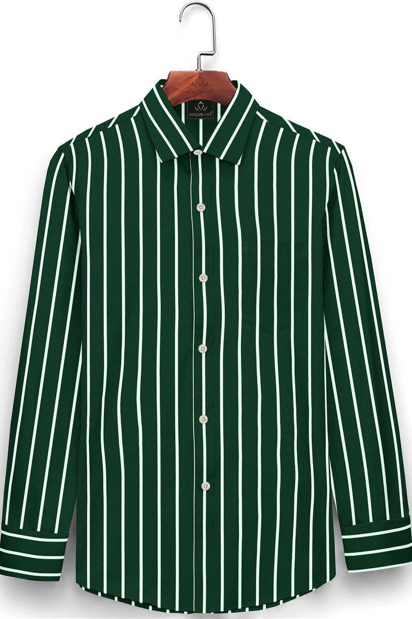 Foliage Green and White Stripes Chalk Cotton Shirt