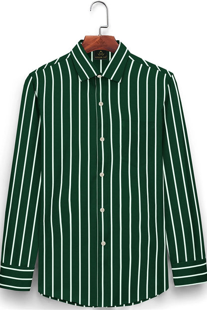 Foliage Green and White Stripes Chalk Cotton Shirt