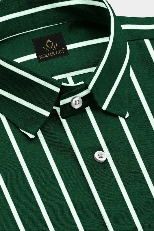 Foliage Green and White Stripes Chalk Cotton Shirt