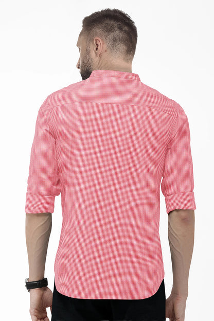 Poinsettia Red and White Ninja Shuriken Printed Mandarin Collar Cotton Shirt