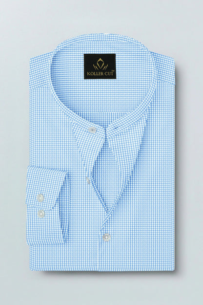 Carolina Blue and Ninja Shuriken Printed Mandarin Collar Cotton Shirt