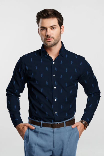 Moonlit Blue and Nebulas Blue UFO Printed Cotton Shirt