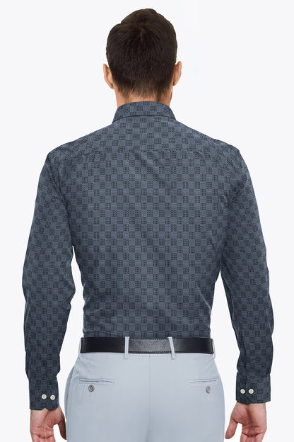 Charcoal Gray and Jade Black Jacquard Checks Premium Cotton Shirt