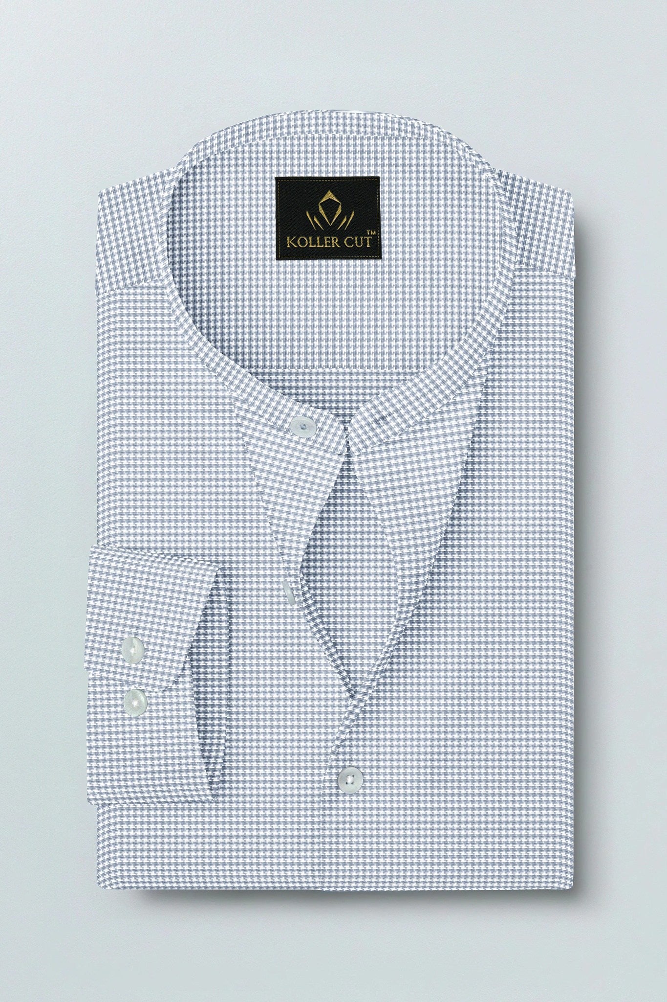 Glacier Gray and White Ninja Shuriken Printed Mandarin Collar Cotton Shirt