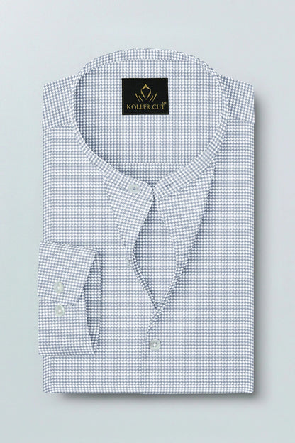 Glacier Gray and White Ninja Shuriken Printed Mandarin Collar Cotton Shirt