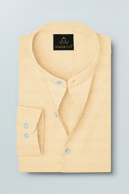 Lemonade and White Ninja Shuriken Printed Mandarin Collar Cotton Shirt