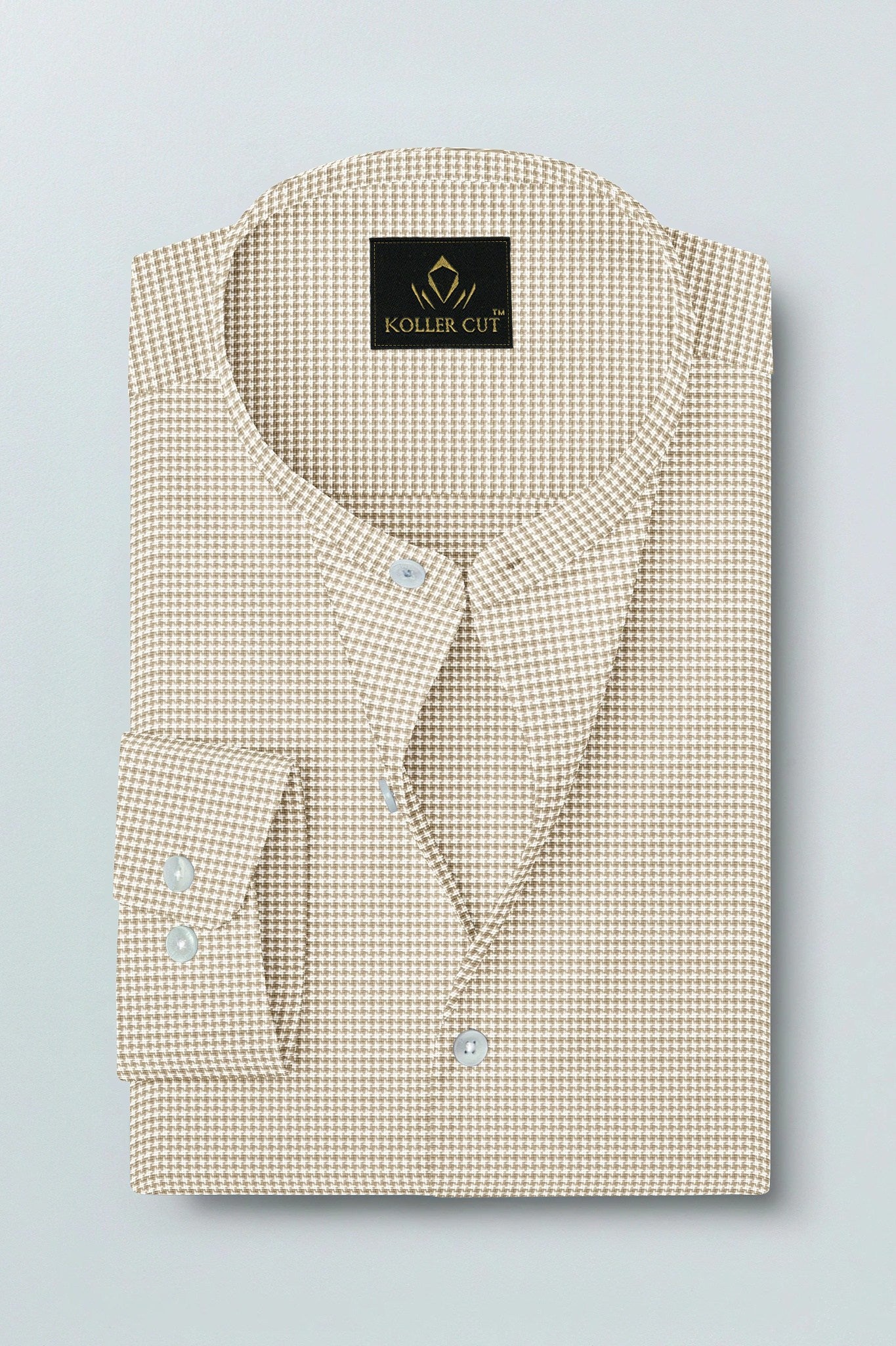 Frappe Brown and White Ninja Shuriken Printed Mandarin Collar Cotton Shirt
