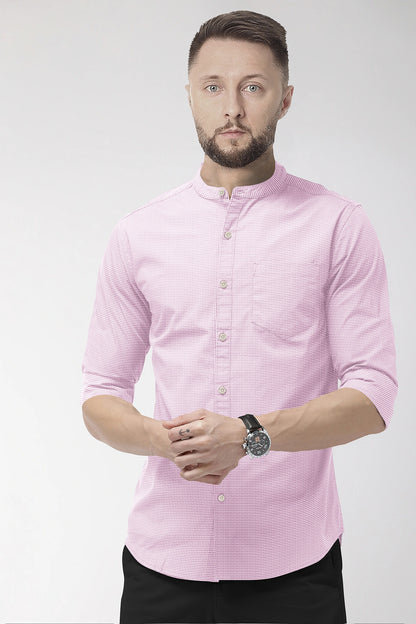 Lavender Pink and White Ninja Shuriken Mandarin Collar Printed Cotton Shirt