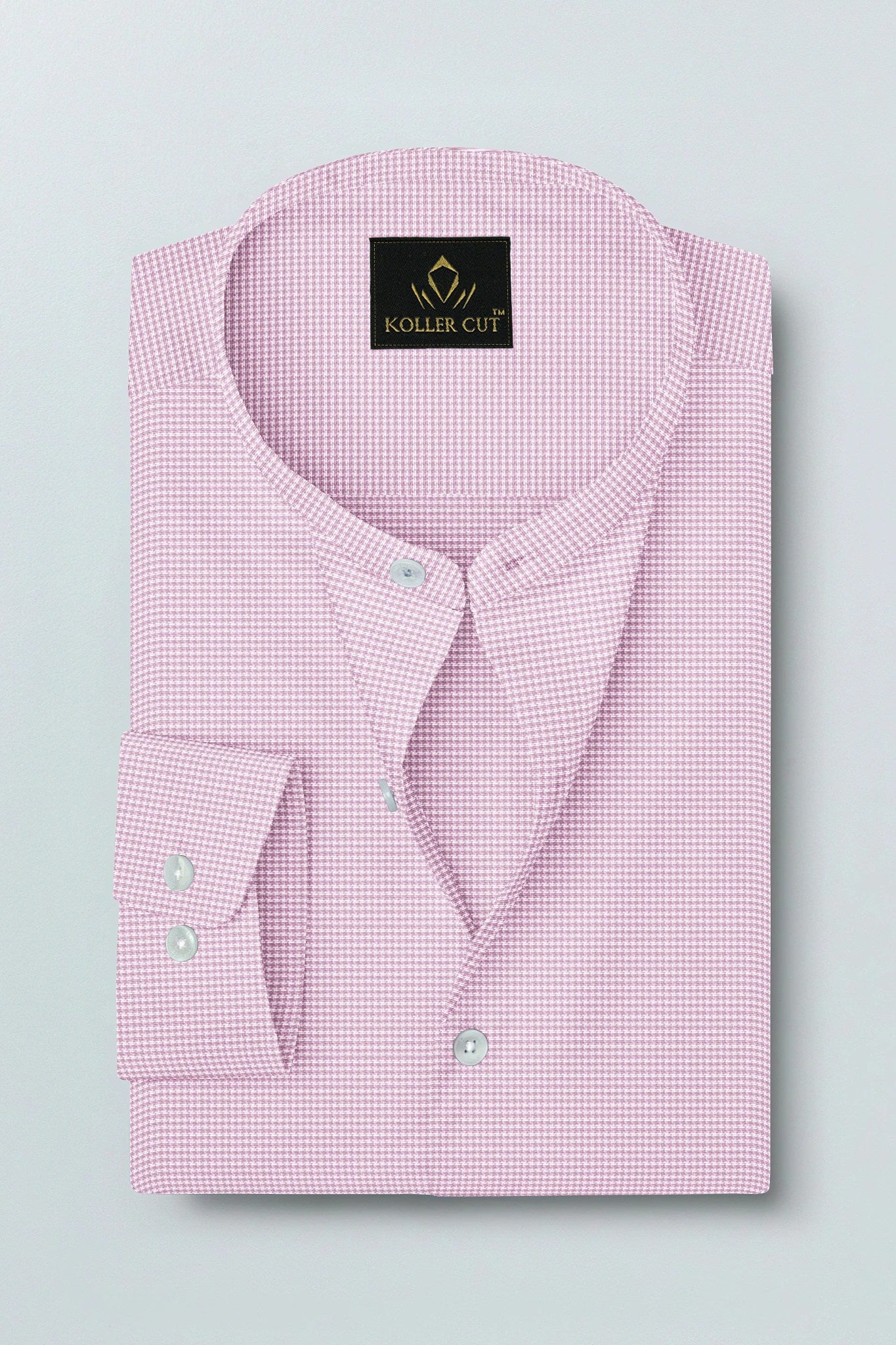 Lavender Pink and White Ninja Shuriken Mandarin Collar Printed Cotton Shirt