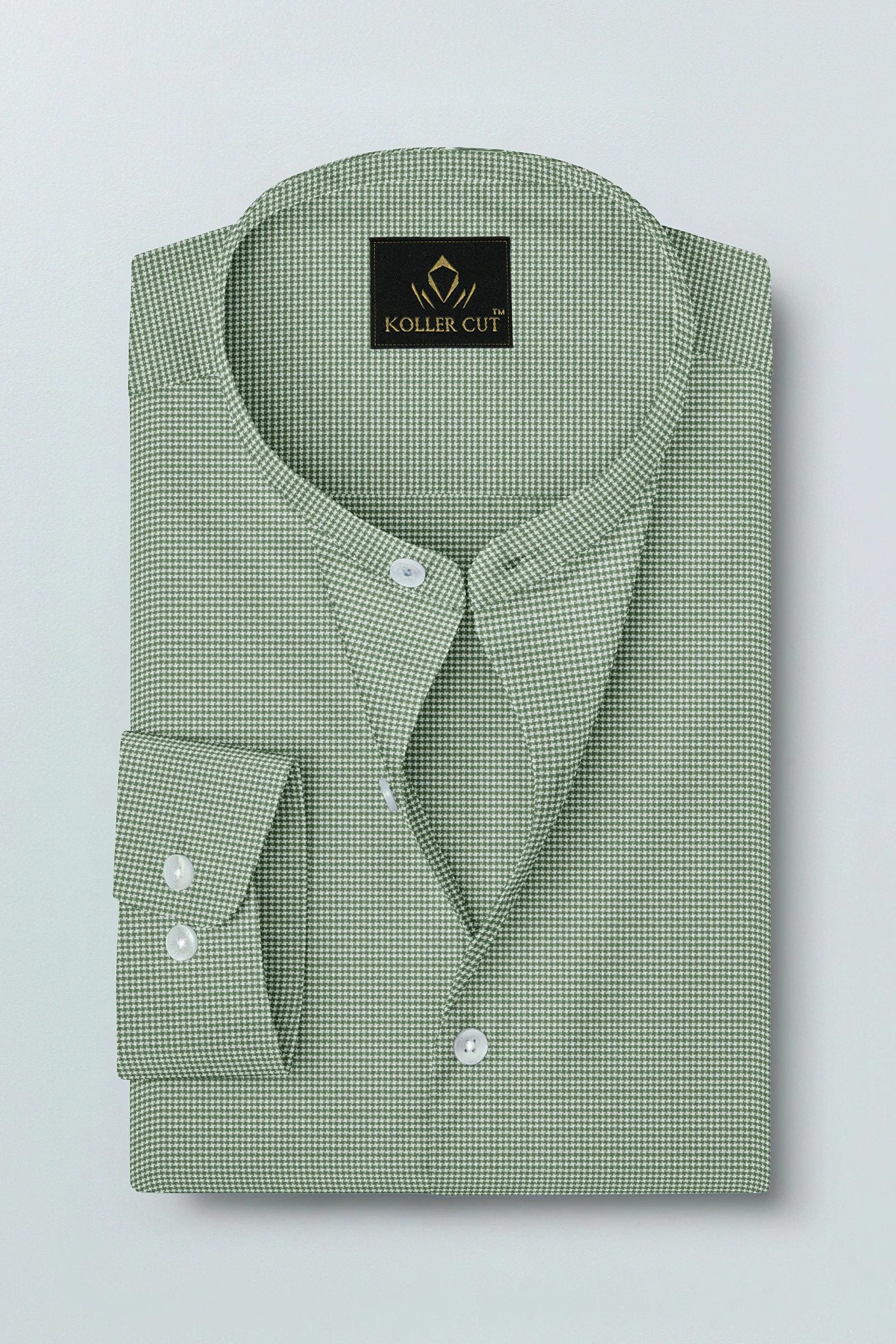 Fluorite Green and White Ninja Shuriken Printed Mandarin Collar Cotton Shirt