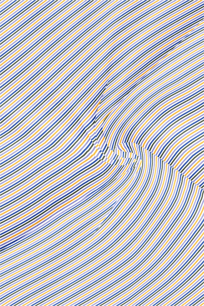 White with Lapis Blue and Lemon Yellow Multicolored Multitrack Mandarin Collar Stripes Cotton Shirt