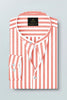 Apricot Blush Peach and White Awning Stripes Mandarin Collar Cotton Shirt