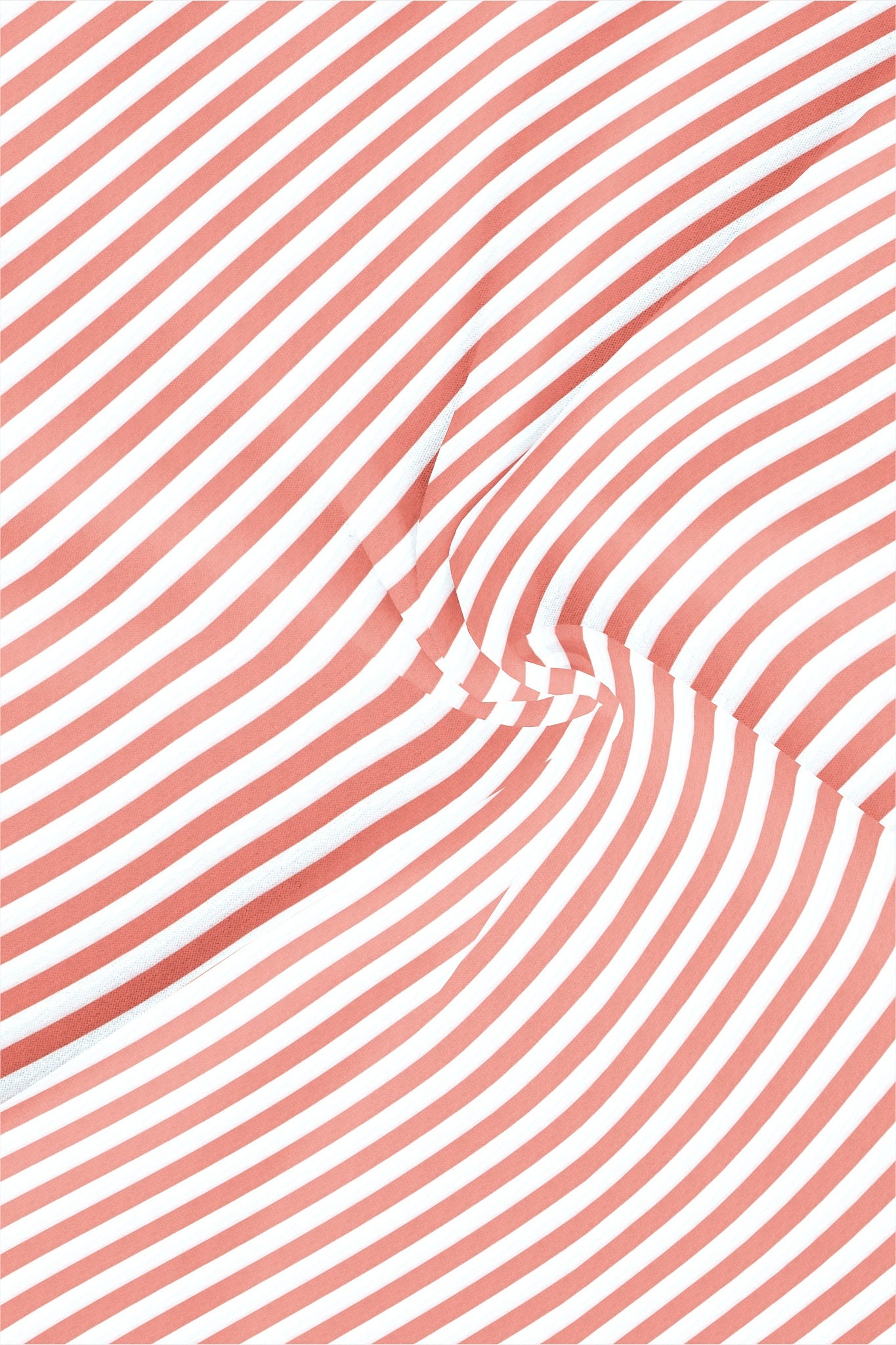 Apricot Blush Peach and White Awning Stripes Mandarin Collar Cotton Shirt