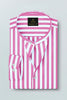 Phlox Pink and White Awning Stripes Mandarin Collar Cotton Shirt