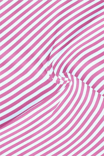 Phlox Pink and White Awning Stripes Mandarin Collar Cotton Shirt