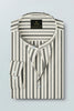 Beige with Cilantro Green and Titanium Gray Multitrack Stripes Mandarin Collar Cotton Linen Shirt