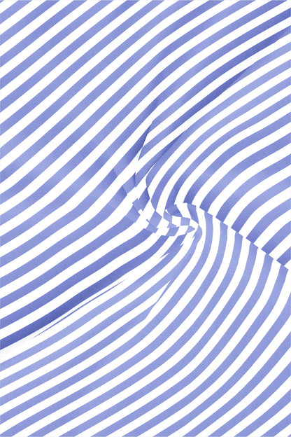 Iolite Blue and White Awning Stripes Mandarin Collar Cotton Shirt