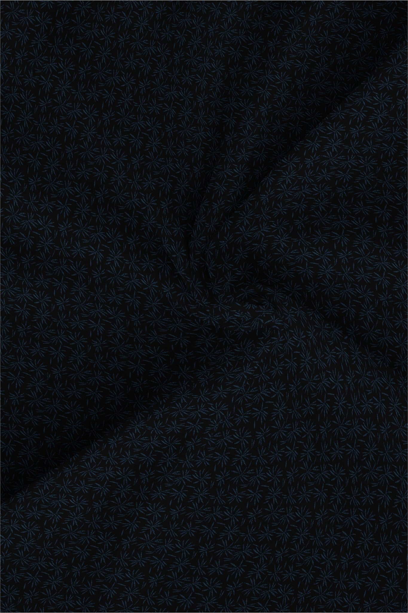 Ebony Black With Carolina Blue Flower Printed Cotton Shirt