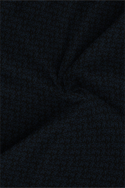 Ebony Black With Carolina Blue Flower Printed Cotton Shirt