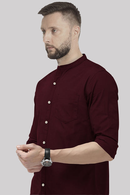 Rhubarb Red Mandarin Collar Premium Oxford Cotton Shirt