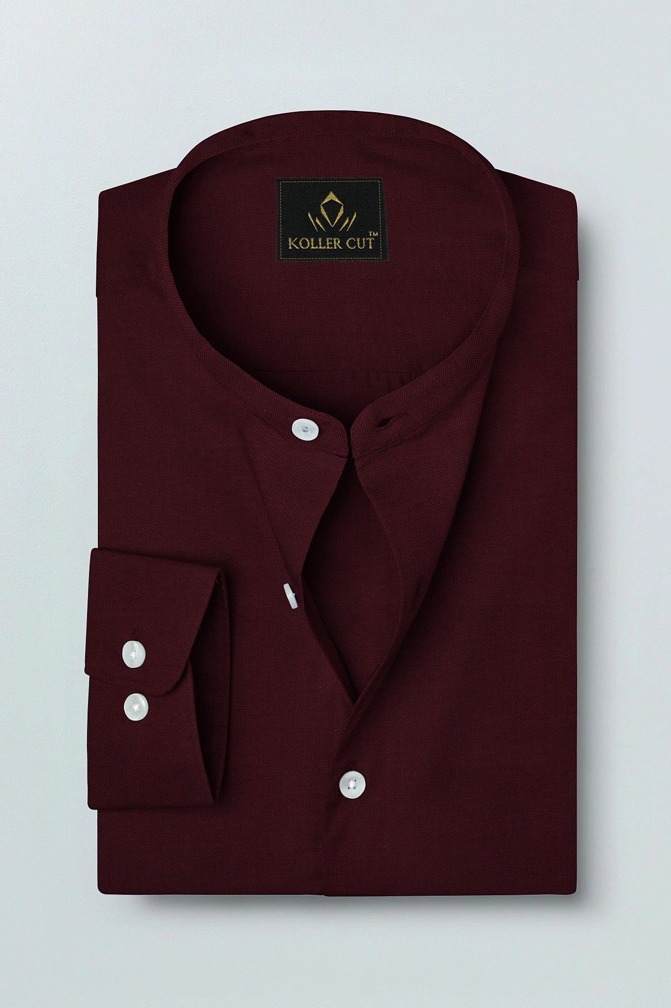 Rhubarb Red Mandarin Collar Premium Oxford Cotton Shirt