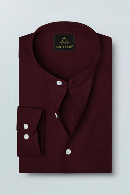 Rhubarb Red Mandarin Collar Premium Oxford Cotton Shirt