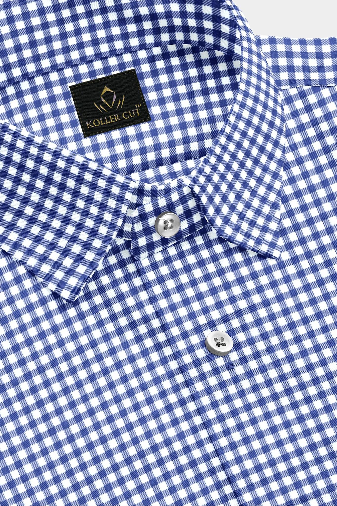 White and Amparo Blue Gingham Checks Cotton Shirt