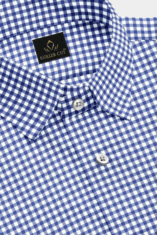White and Amparo Blue Gingham Checks Cotton Shirt