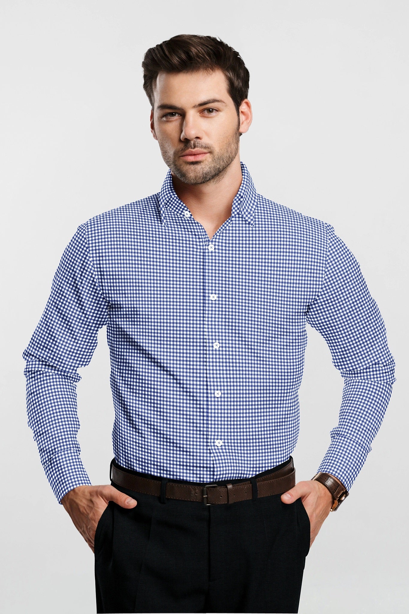 White and Amparo Blue Gingham Checks Cotton Shirt