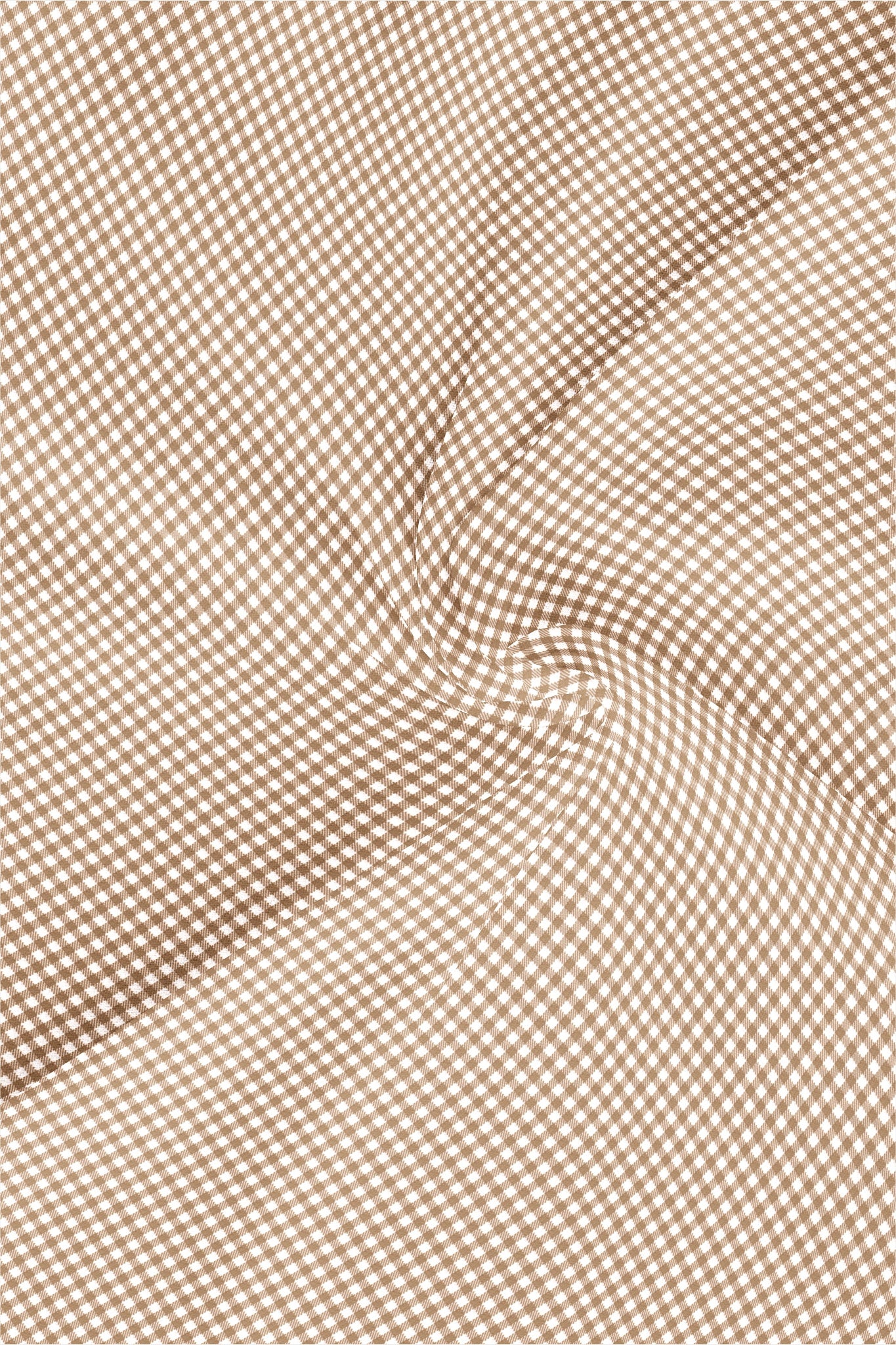 White and Frappe Brown Gingham Checks Mandarin Collar Cotton Shirt