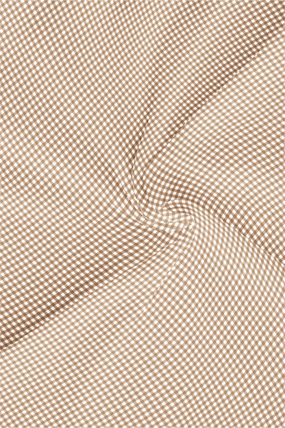 White and Frappe Brown Gingham Checks Mandarin Collar Cotton Shirt