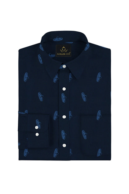 Moonlit Blue and Nebulas Blue UFO Printed Cotton Shirt