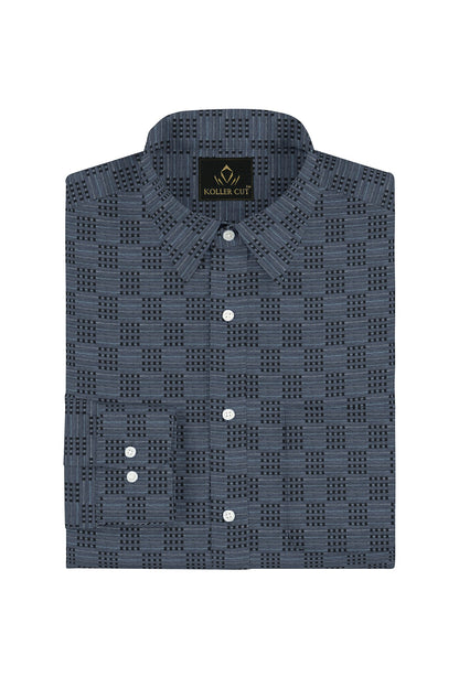 Charcoal Gray and Jade Black Jacquard Checks Premium Cotton Shirt