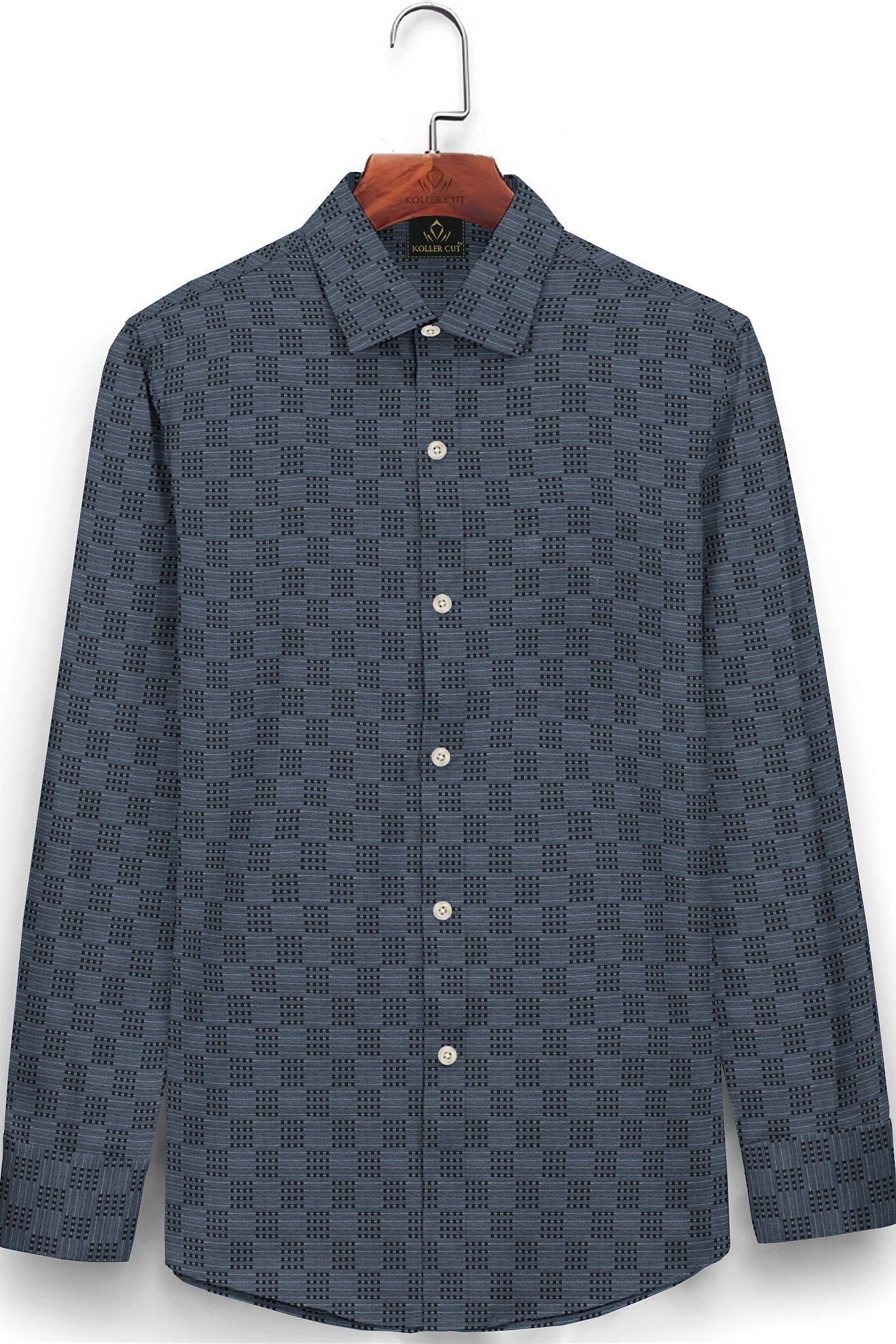 Charcoal Gray and Jade Black Jacquard Checks Premium Cotton Shirt
