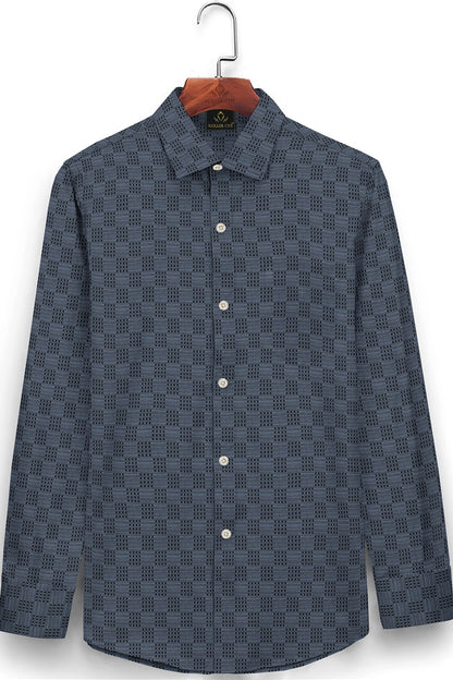 Charcoal Gray and Jade Black Jacquard Checks Premium Cotton Shirt
