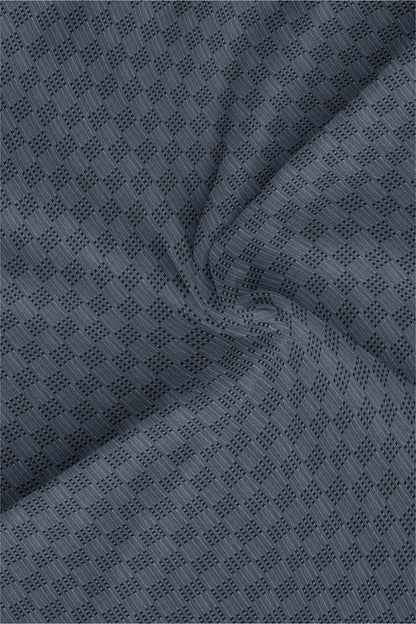 Charcoal Gray and Jade Black Jacquard Checks Premium Cotton Shirt
