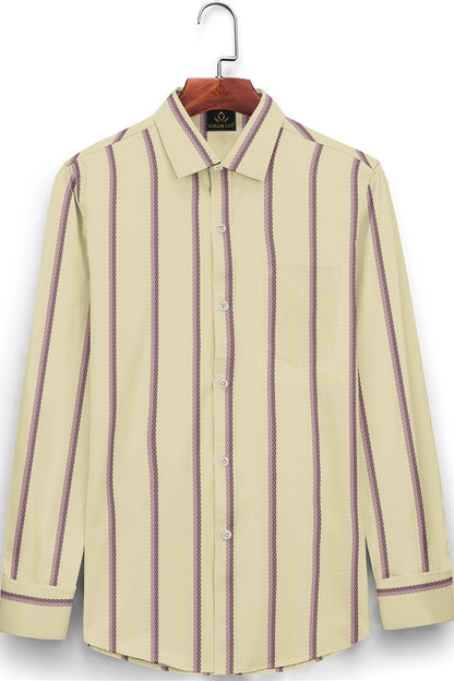 Beige with Millennial Pink and Mellow Mauve Pink Jacquard Stirpes Premium Egyptian Giza Cotton Shirt