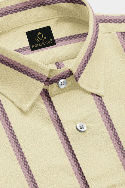Beige with Millennial Pink and Mellow Mauve Pink Jacquard Stirpes Premium Egyptian Giza Cotton Shirt