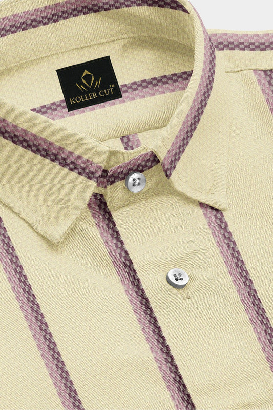Beige with Millennial Pink and Mellow Mauve Pink Jacquard Stirpes Premium Egyptian Giza Cotton Shirt
