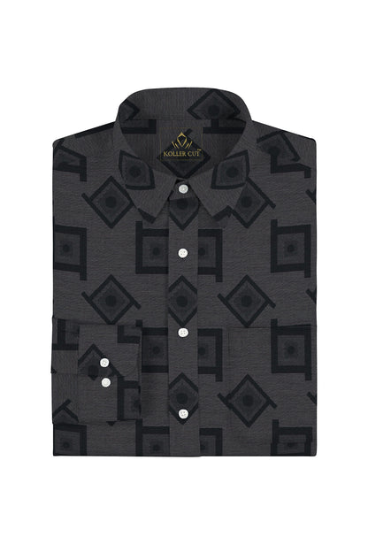 Ebony black with Lunar Gray and Jet Black Square Jacquard Print Egyptian Giza Cotton Shirt