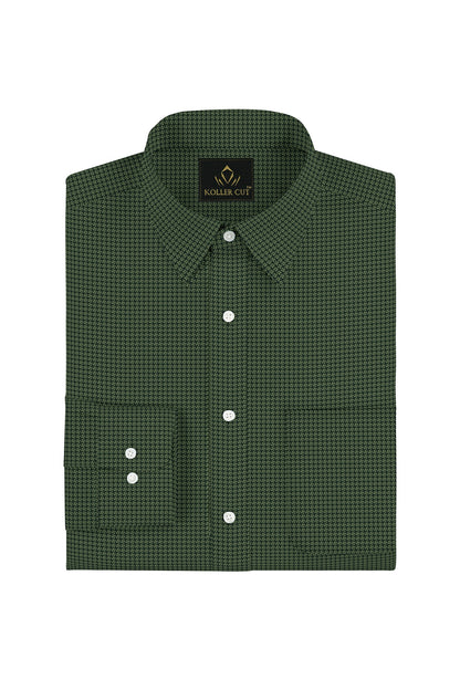 Kale Green and Pesto Green Hounds Tooth Jacquard Print Egyptian Giza Cotton Shirt