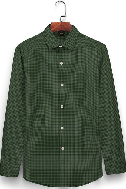 Kale Green and Pesto Green Hounds Tooth Jacquard Print Egyptian Giza Cotton Shirt