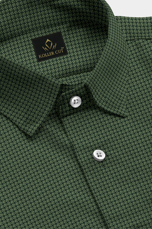 Kale Green and Pesto Green Hounds Tooth Jacquard Print Egyptian Giza Cotton Shirt