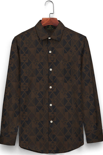 Umber Brown and Moonlit Blue Jacquard Print Egyptian Giza Cotton Shirt