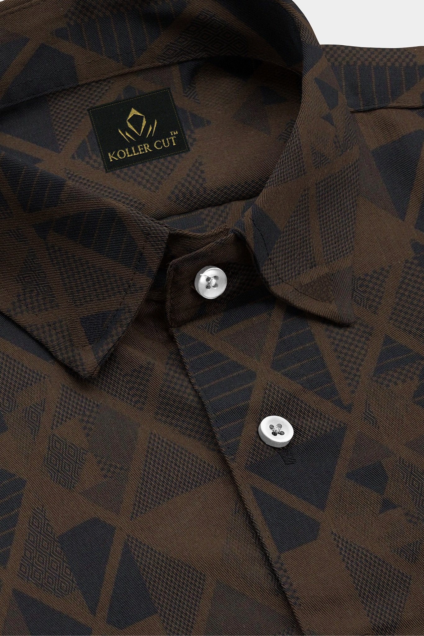 Umber Brown and Moonlit Blue Jacquard Print Egyptian Giza Cotton Shirt