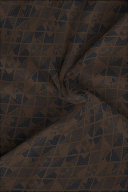 Umber Brown and Moonlit Blue Jacquard Print Egyptian Giza Cotton Shirt