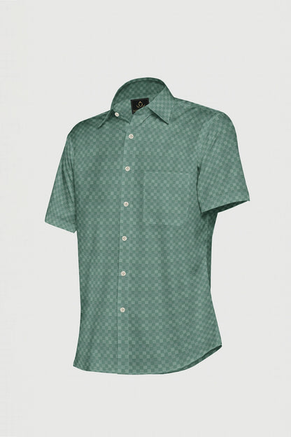 Jadesheen Green and White Jacquard Checks Egyptian Giza Cotton Shirt
